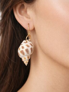 Gold Colorful Seashell 1.75" Drop Dangle Earrings - Women Fashion Jewelry